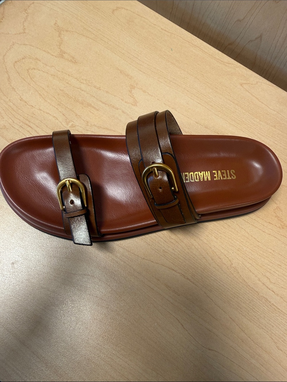 Steve Madden Cognac Double Buckle Slide - Picture 2 of 4